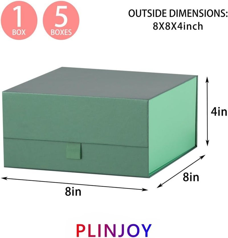 PLINJOY Green Gift Box 8x8x4 Inches Small Gift Boxes for Presents with Magnetic Closure LidLuxury Gift Box for Rectangle Collapsible for Bridesmaid, Wedding, Birthday Gift Packging - Image 4